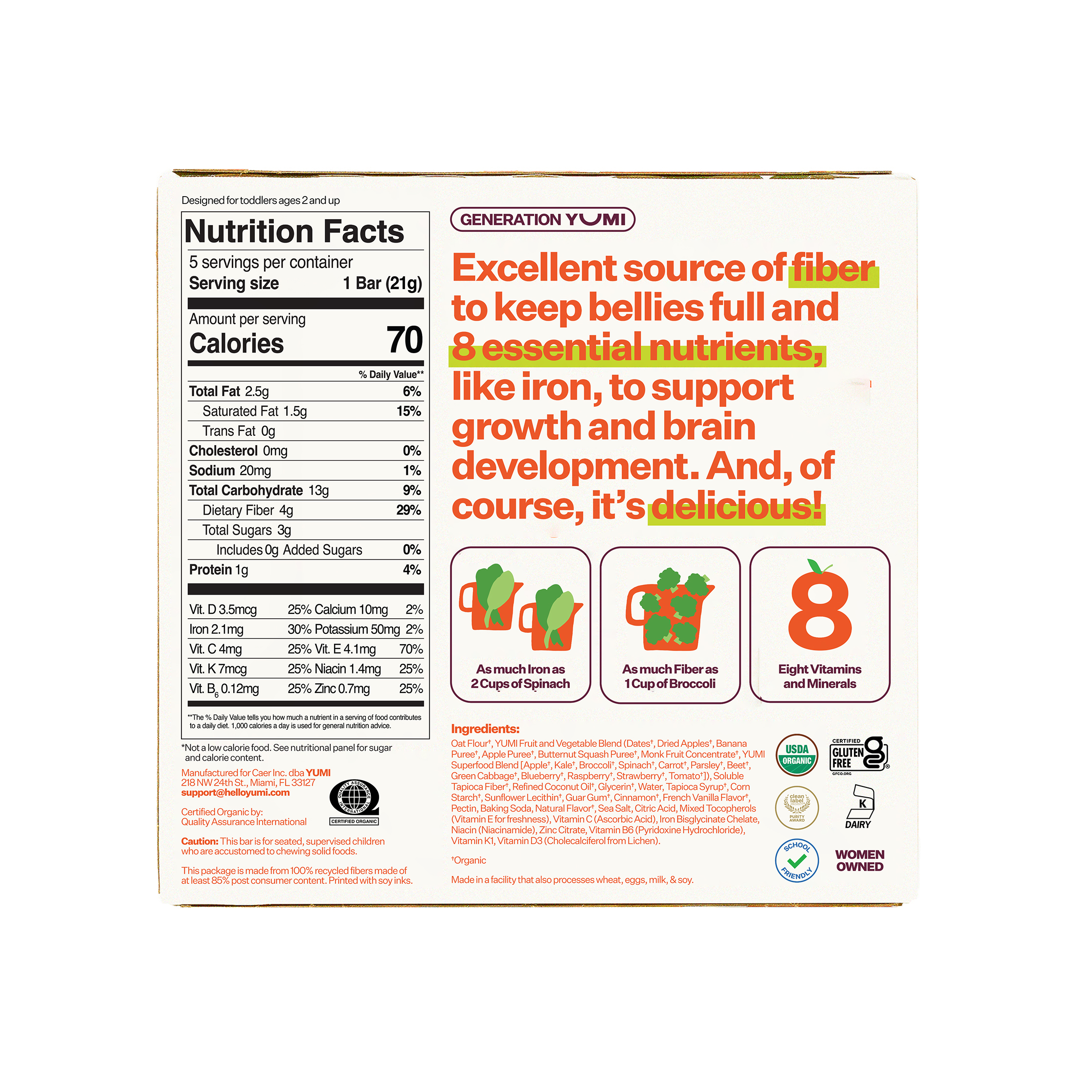 YUMI Organic Bar - Apple Cinnamon & Squash - 30 Count - YUMI
