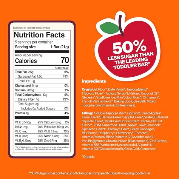 YUMI Organic Bar - Apple Cinnamon & Squash - 30 Count - Image 3