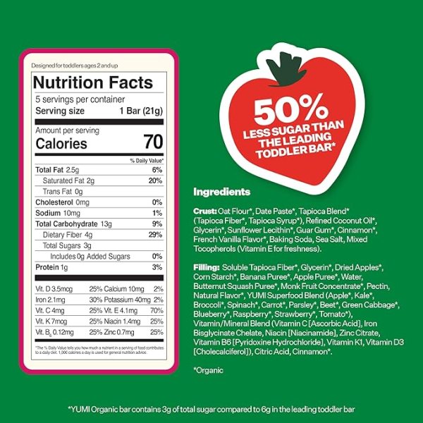 YUMI Organic Bar Bundle - Strawberry & Rhubarb - 30 Count - Image 4