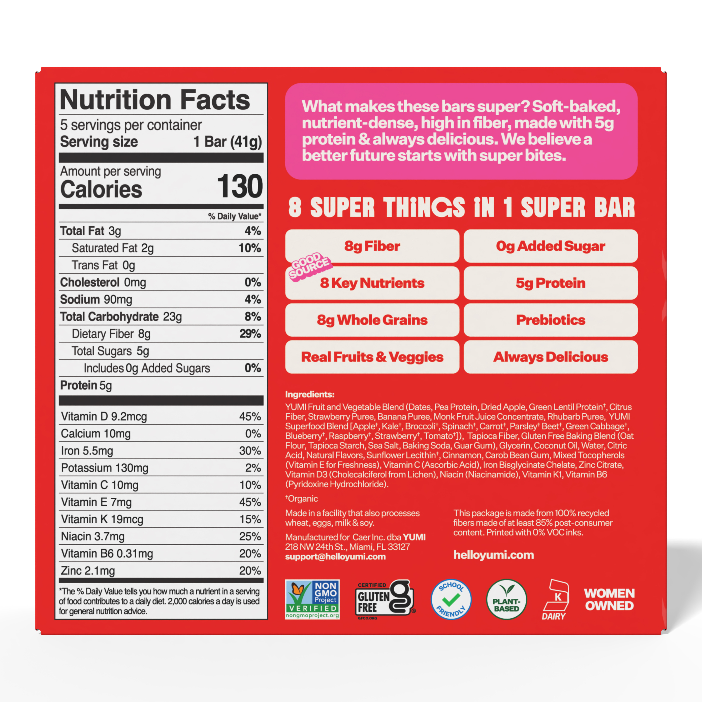 YUMI Fiber + Protein Soft-Baked Super Bars Strawberry - 7.2oz/Pack